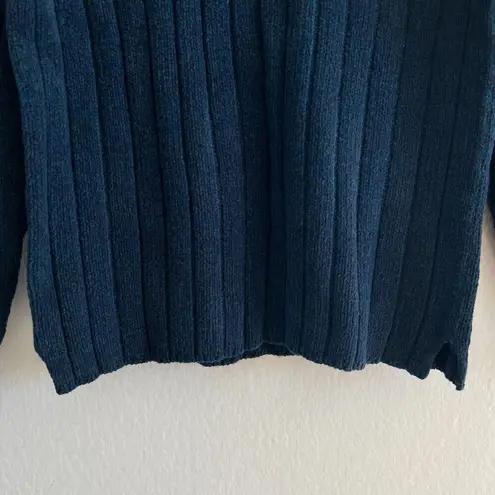 L.L.Bean  Vintage 90s Blue Teal Collar Knit Cotton Lambswool Sweater Womens XS