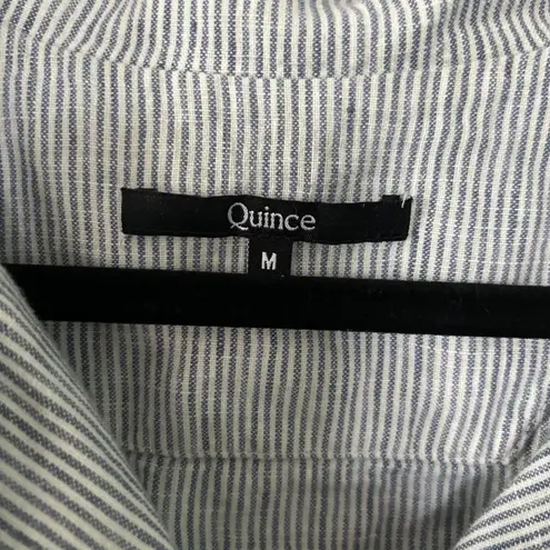 Quince Top Womens Medium Blue White Stripe Linen Coastal Beachy Minimalist M