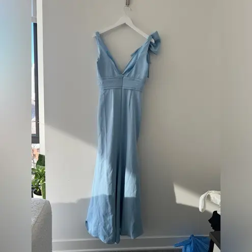 Mac Duggal Sleeveless V Neck Bow Detail Mermaid Gown in Powder Blue 6