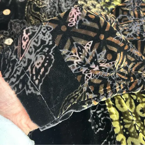 Koos of Course Button Front Shirt Dress Velvet Velour Sheer Black Paisley Silk L Size L