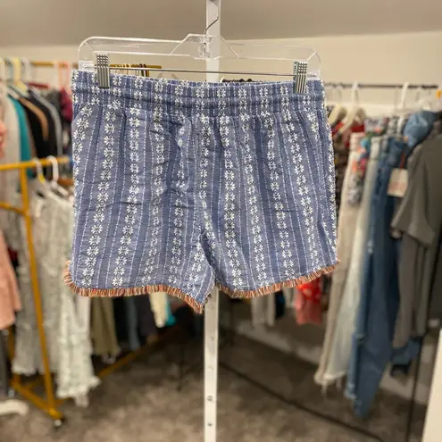 Mossimo White Floral Embroidered Chambray Shorts With Rainbow Fringe Blue Size L