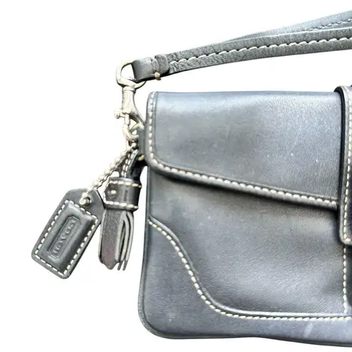 Coach  Black Leather Wristlet Clutch Purse 7”x4”