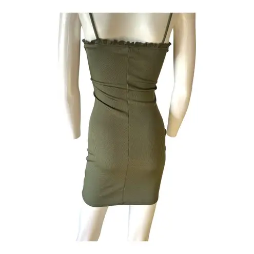 Almost Famous  Small Bodycon Mini Olive Green Button Front Spaghetti Strap Dress‌