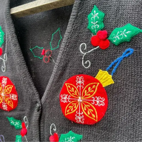 Vintage Ugly Christmas Ornaments Baubles Sweater Vest Bobbie Brooks XL Black