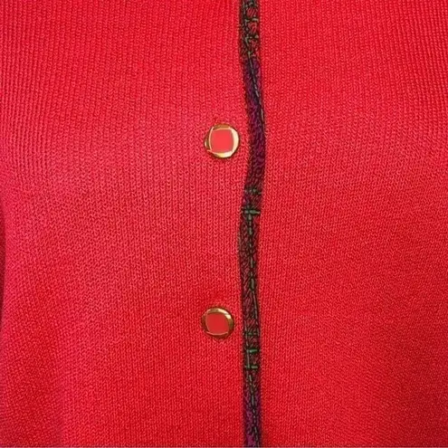 Leslie Fay Vintage 60s 70s Red Knit Buttoned Cardigan Large
