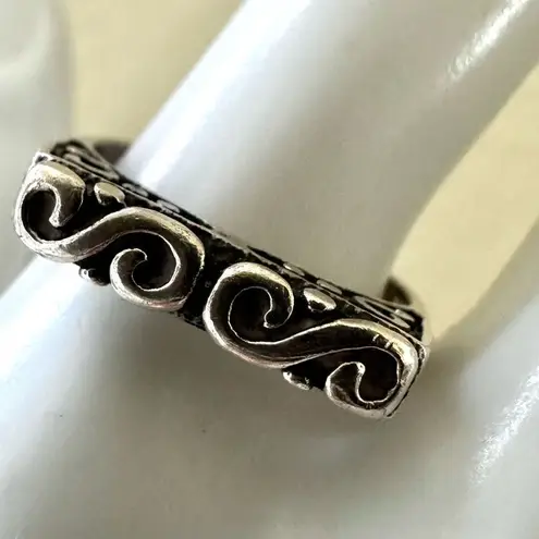Sterling Silver Filigree Flat Top Band vintage Ring 925
