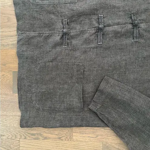 Dosa 100% Linen Crew Neck Chore Coat Jacket in Dark Brown Charcoal Size 3 M/L Gray Size M