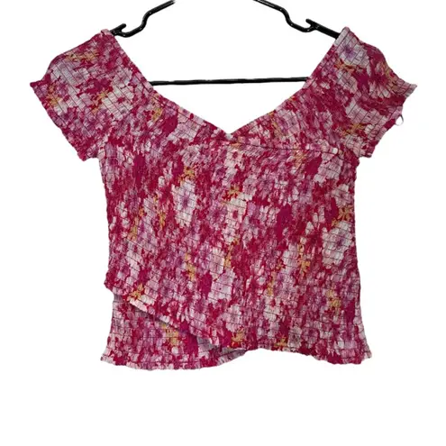 BB Dakota by Steve Madden Floral Compass Top in Bright Rose Size S Pink