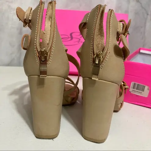 Beige Nude Strappy Wrap Around Ankles Heels, 7