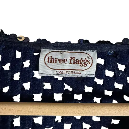 Vintage Three Flaggs Navy Sequin Embellished Crochet V