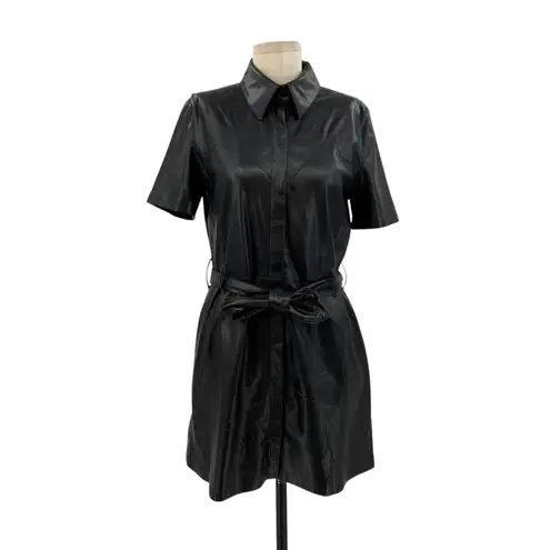 Nanushka Roberta Black Faux Leather Mini Shirt Dress Western Size Medium