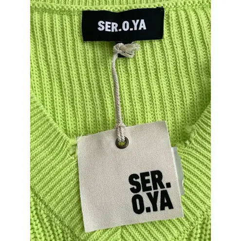 NWT SER.O.YA Syd Sweater Women Size Medium Neon Green Distressed Grunge V