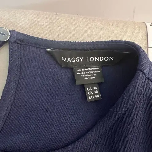 Maggy London sleeveless blue crepe textured drawstring waist midi dress size 14