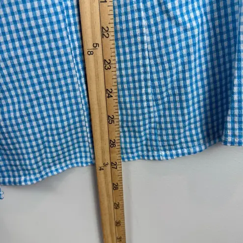 Christopher & Banks Shirt Womens 1X Blue Gingham Check Short Sleeve Button Front