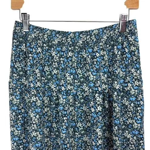 VERO MODA Maxi Skirt Blue Floral Broomstick Boho Tiered A-line Elastic Size M