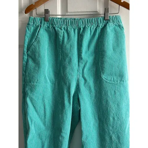 Denim & Co Mint Green Striped Elastic Waist Pants Comfortable Relaxed Fit