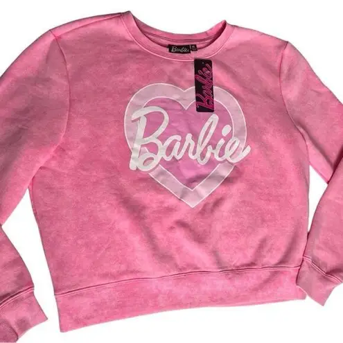 Barbie Women’s Pink &White Crew Neck Long Sleeve Heart Print Sweatshirt Sz XL