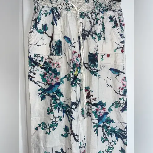 Westbound LinenRayon Blend LooseFit Bird Tree Floral Print Scrunched Pants Small