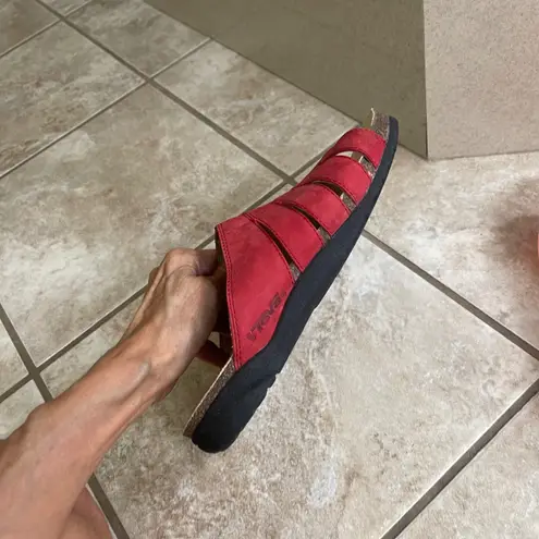 Teva Cork Slide Red Leather Strappy Comfort Sandals Slides Womens Size 7