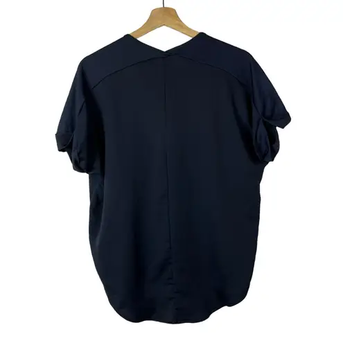 Alya  Navy Blue V-Neck Short Sleeve Blouse S