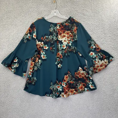 Bryn Walker Bryn Walker 3/4 Bell Flare Sleeve Top Floral Boho Artsy High Low Women's Large