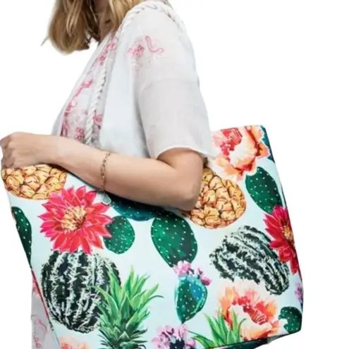 CACTUS, PINEAPPLES AND FLOWERS OH MY! LARGE TOTE BAG