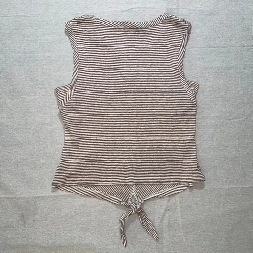 Evereve | Brown and Cream Striped Sleeveless Tie-Front Top | Small