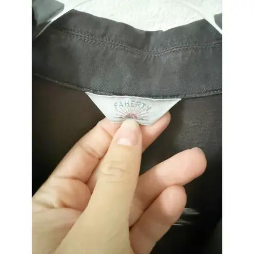 Faherty Topanga Drape Shirtdress Tencel Linen Blend Washed Black Small