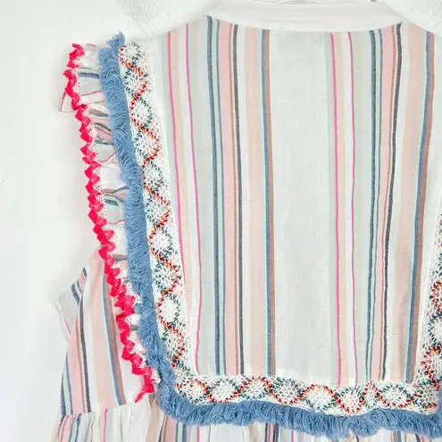 Ella Moss Natalia Ruffle Baby Doll Top Sleeveless Fringe Size Large L EUC L2191