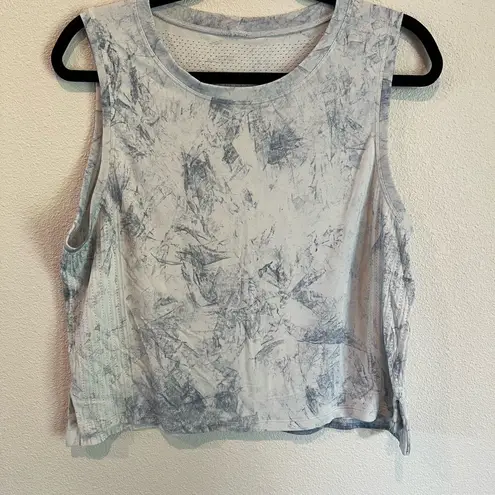 Lululemon  Train To Be Tank White Luna Blue Tye Dye Mesh Yoga Workout size 10