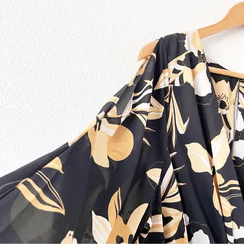 City Chic Yellow Black Floral Midi Cold Shoulder Midi Dress