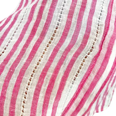 Rails Jamie Kokomo Stripe Linen Blend Short Sleeve Blouse Pink White Size Small