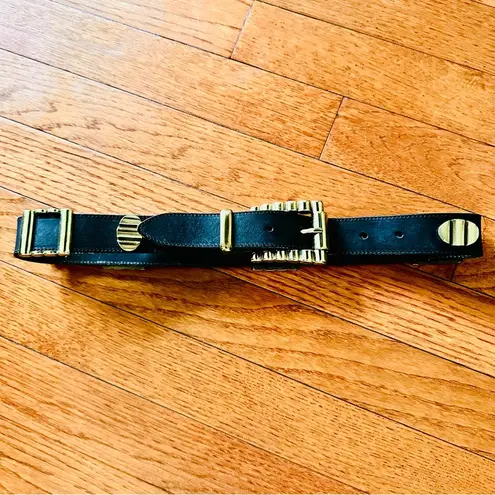 Linea Pelle by Mina Black Leather Belt with Gold Accents