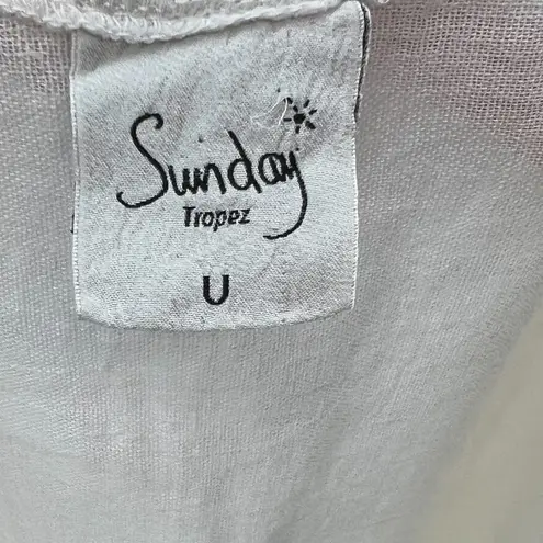 Sunday Saint Tropez Coverup Dress Linen Dolman Sleeve Smocked Cream One Size White Size undefined