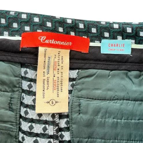 Anthropologie Cartonnier Charlie Geometric Crop Green Pant Size 6 Mod Indie 70s