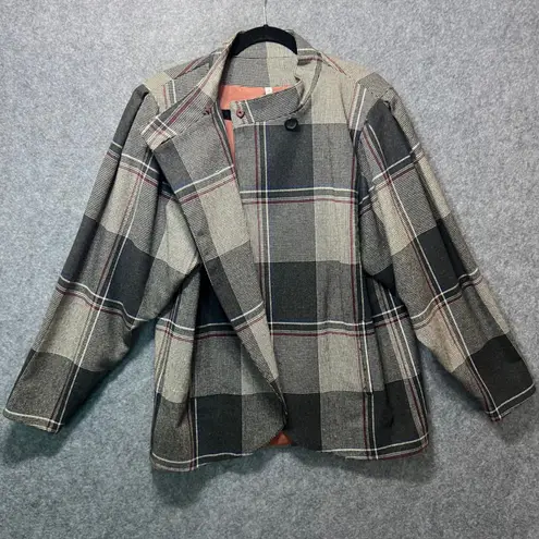 Vintage Peabody House Plaid Wool Blend Jacket Women 11/12 Korea Puff Sleeve Gray Size undefined
