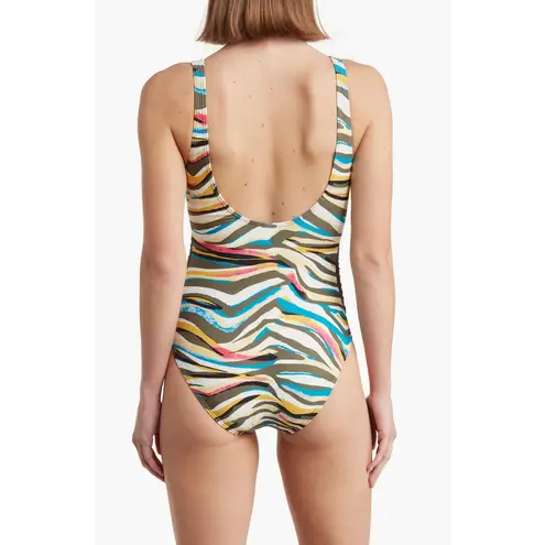 DKNY  Animal Print Multi Mesh Side-Stripe Ruched One-Piece Swimsuit Size 10 NWT