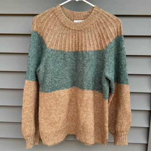 Lush Clothing Lush size S Callie camel and green block stripe balloon sleeve crewneck sweater