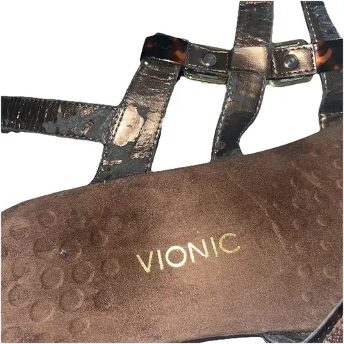 Vionic Brown Amber Tortoise Strappy Sandals Adjustable Orthopedic Woman's Size 8
