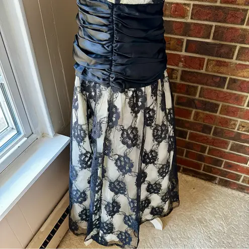 80s 90s Vintage Tea Length Black Lace Spaghetti Strap Dress Junior Prom Cosplay Size undefined