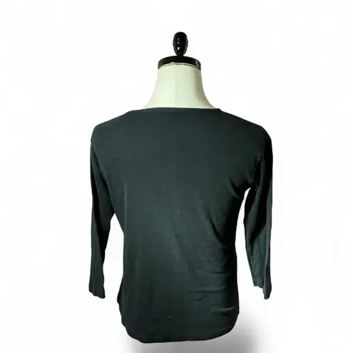 Creative Apparel Concepts Floral Graphic Black 3/4 Sleeve Grunge Top Size M