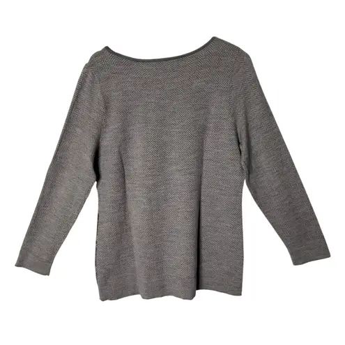 Pendleton Merino Wool Herringbone Sweater Womens XLP Gray Purple Flower Knit