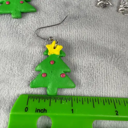 Christmas Tree Drop Earrings Set Of 2 Handmade Polymer Clay & Silver