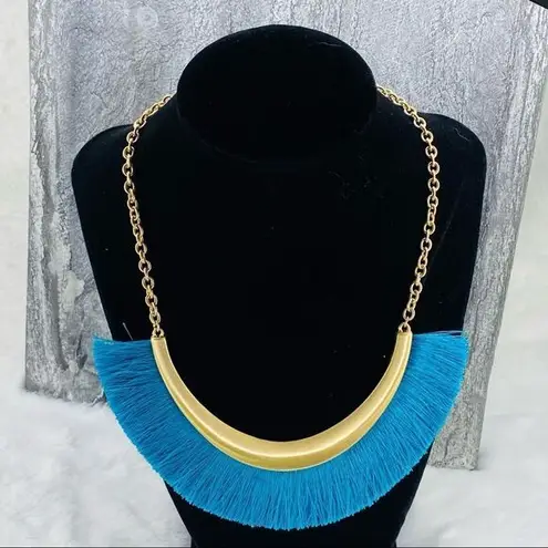 Anna & Ava  Fringe Bar Statement Necklace NWT Turquoise Blue Matte Gold