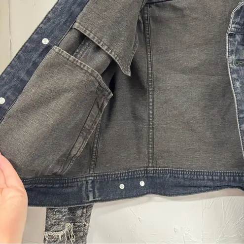 Free People  Denim Hoodie Jacket With Grey Sweater Sleeve Womens Medium Jean