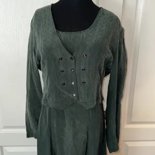 VINTAGE DARK GREEN TWO PIECE MATCHING SET DRESS & CARDIGAN