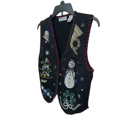 Carolyn Taylor Vintage Holiday embroidered crochet Small Cardigan Sweater Vest