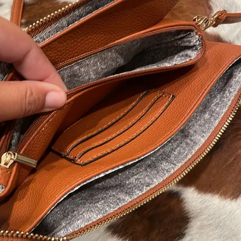 Light brown vegan leather crossbody purse