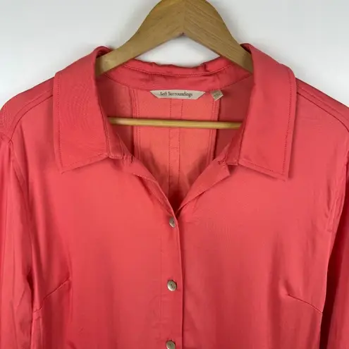 Soft Surroundings Soft Surroundings Thelma Tunic Sz L Button Up Tencel Blend Long Sleeve Coral