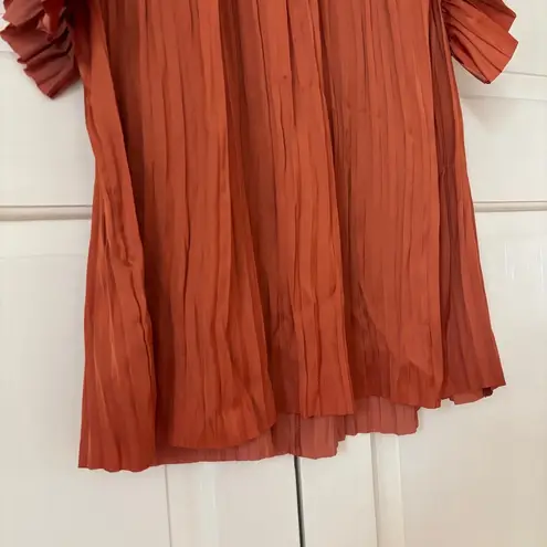 Ulla Johnson Elli Top Satin Blouse Shirt Orange Size 2 As Seen On TV Pleated Tie
